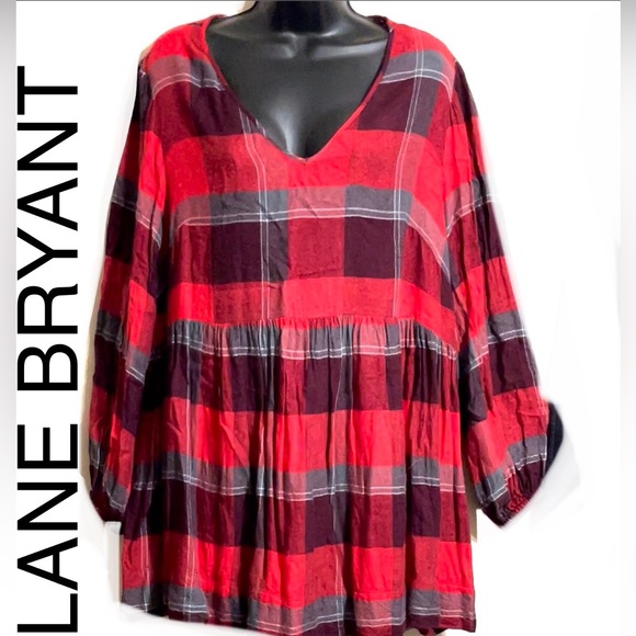 🦋LANE BRYANT Red Babydoll Flannel Top🦋 - Picture 5 of 12